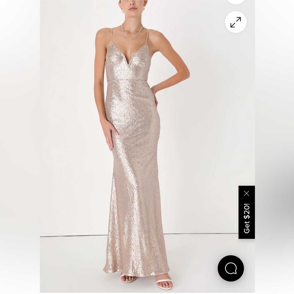 Lulu's Gold Sequin Maxi Dress Sleeveless Plunge